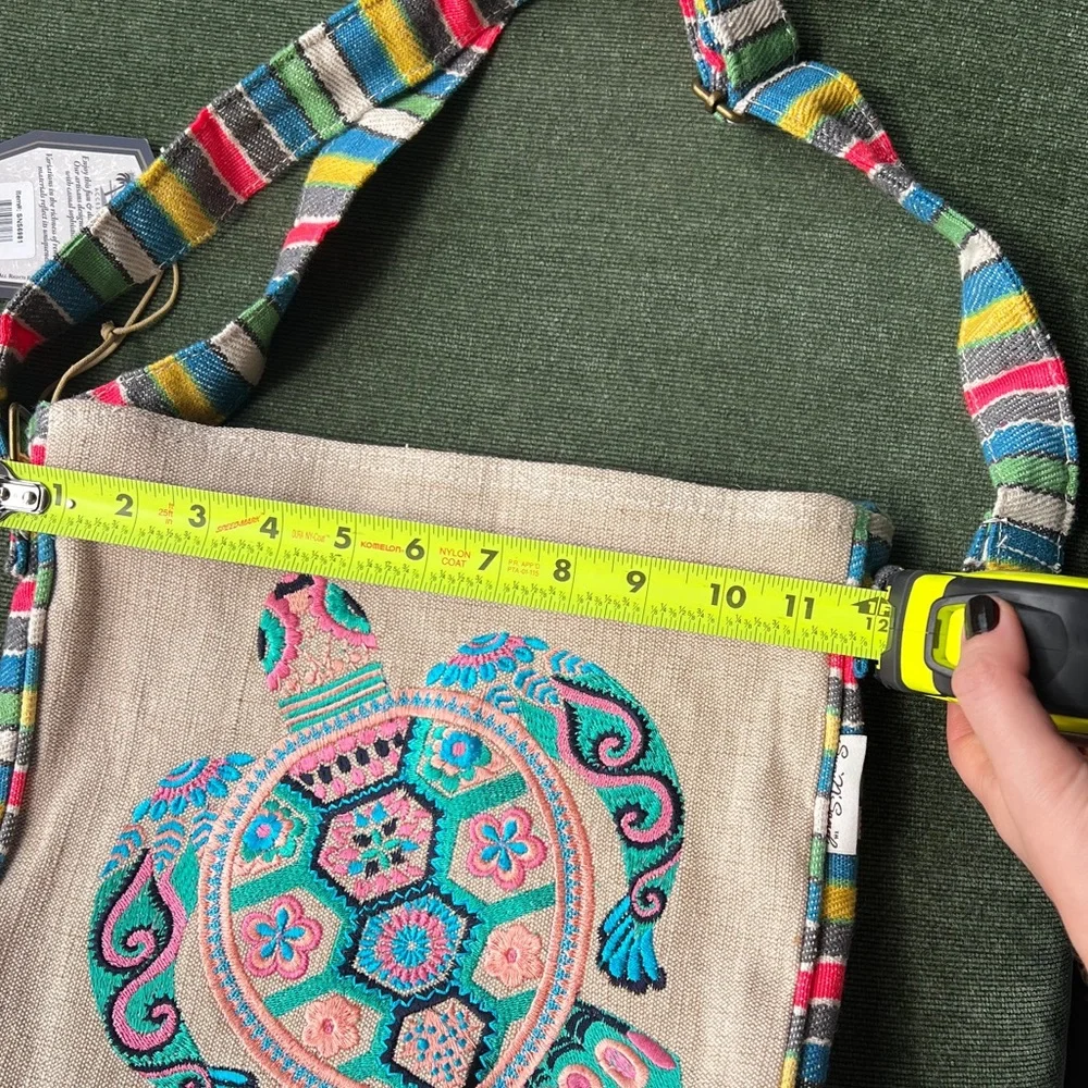 NWT Embroidered Turtle Crossbody Bag with Colorful Strap